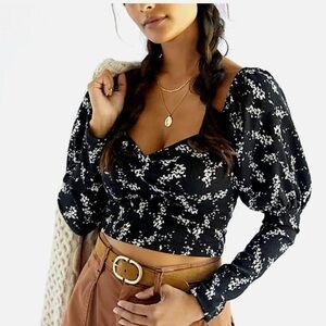 🖤 NWT Anthropologie Black Motif Sweetheart Neckline Puff Sleeve Blouse Size M